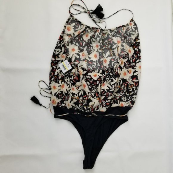 Free People Liza Halter Bodysuit Black Ivory NWT - Picture 4 of 6